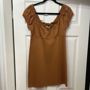 Oak + Fort Brown Puff Sleeve Tie Front Mini Dress NWT Size S